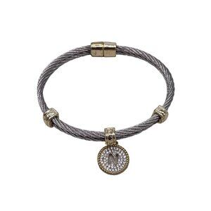 Rhinestone Initial N Charm Wire Wrap Bangle Bracelet Preppy College Evening